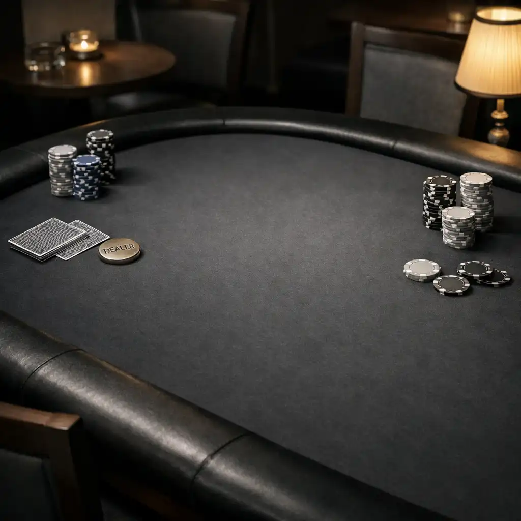 Detal uporządkowanego stołu pokerowego bez osób i urządzeń