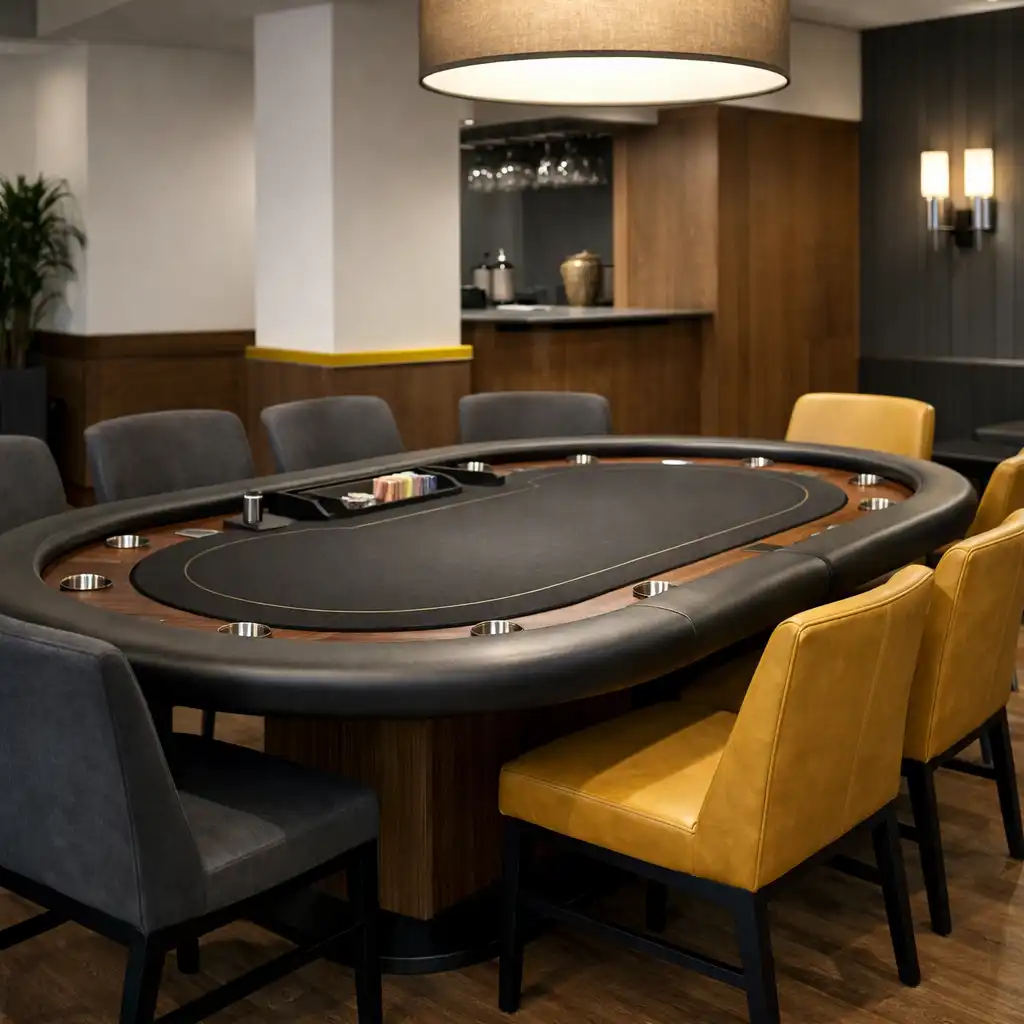 Stacjonarny stół pokerowy z krzesłami w eleganckiej sali Kameralnego Salonu