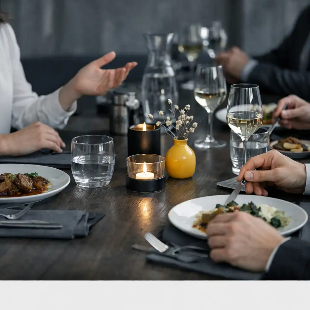 Wspólny stół przygotowany na kameralne spotkanie w restauracji